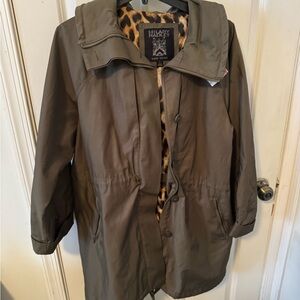 Hilary Radley Green Animal Print Anorak Rain Jacket